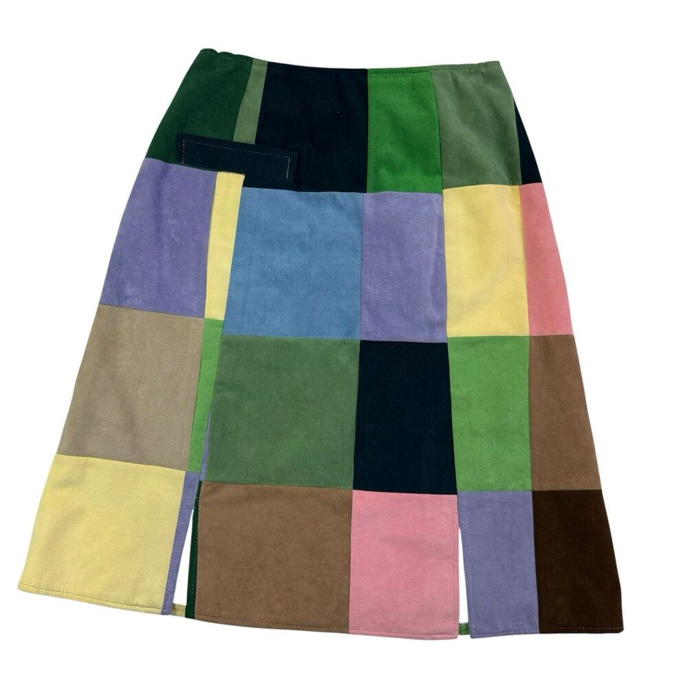 Vintage GT Ultrasuede A-Line Patchwork Skirt 8 XS USA 60s 25" Waist